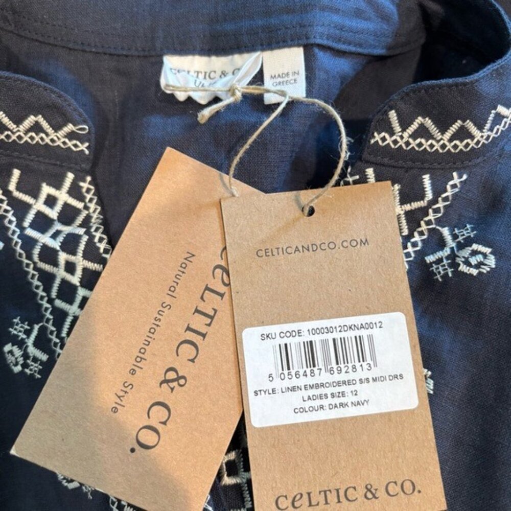 Celtic & Co US Size 8 Linen Embroidered Midi Dress NWT - Picture 8 of 10